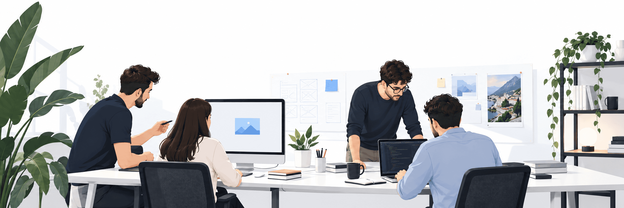 Ilustrim i ekipit duke punuar në një studio digjitale